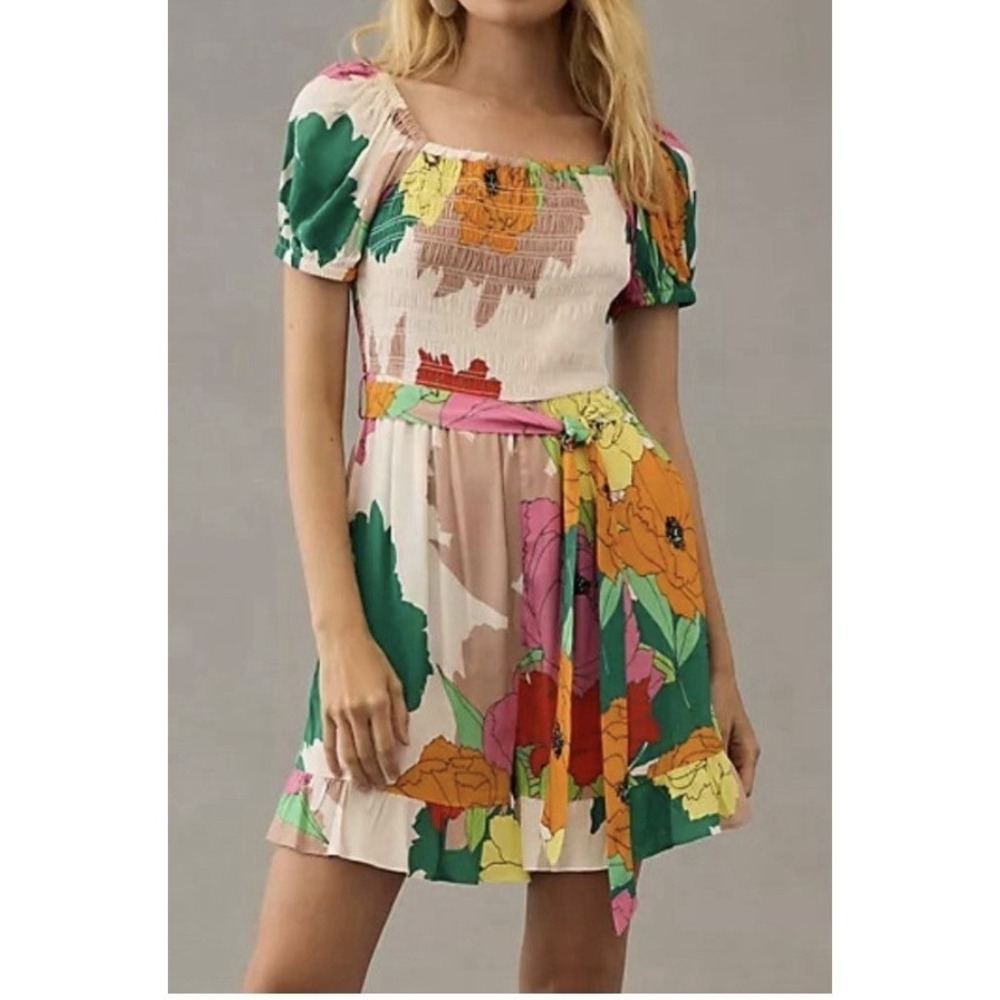 Anthropologie Plenty by Tracy Reese Puff-Sleeve Ruffle Linen Romper Small